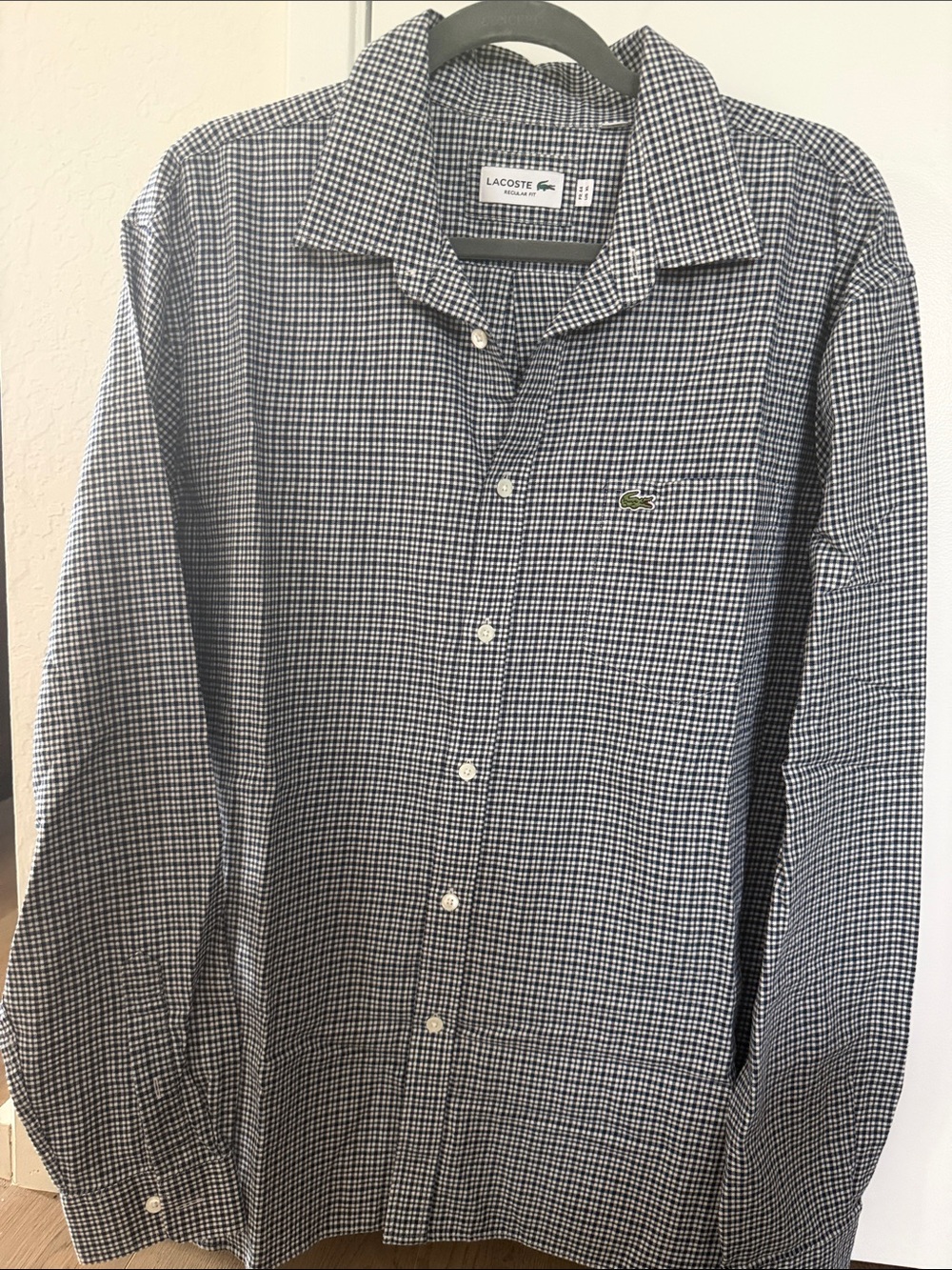 New without tags Lacoste Men’s flannel Navy and White Gingham Shirt